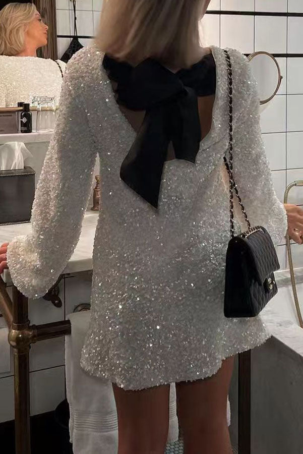 Goodie Oasis Mini Jurk met Lovertjes en Strik